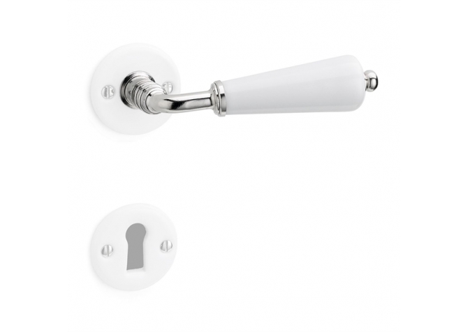 Door handle porcelain white nickel-plated brass